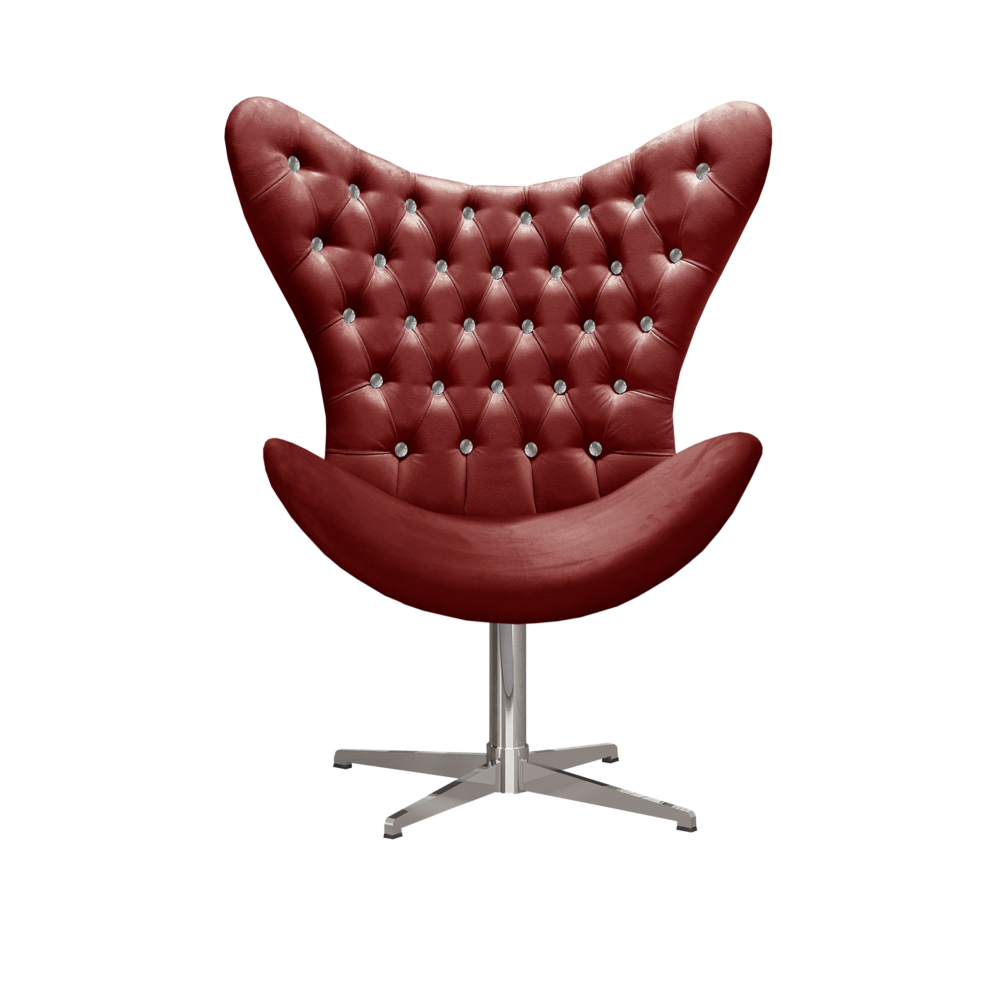 Poltrona Decorativa Egg Capitonê Com Strass Pé Giratório Alumínio - Suede Bordô