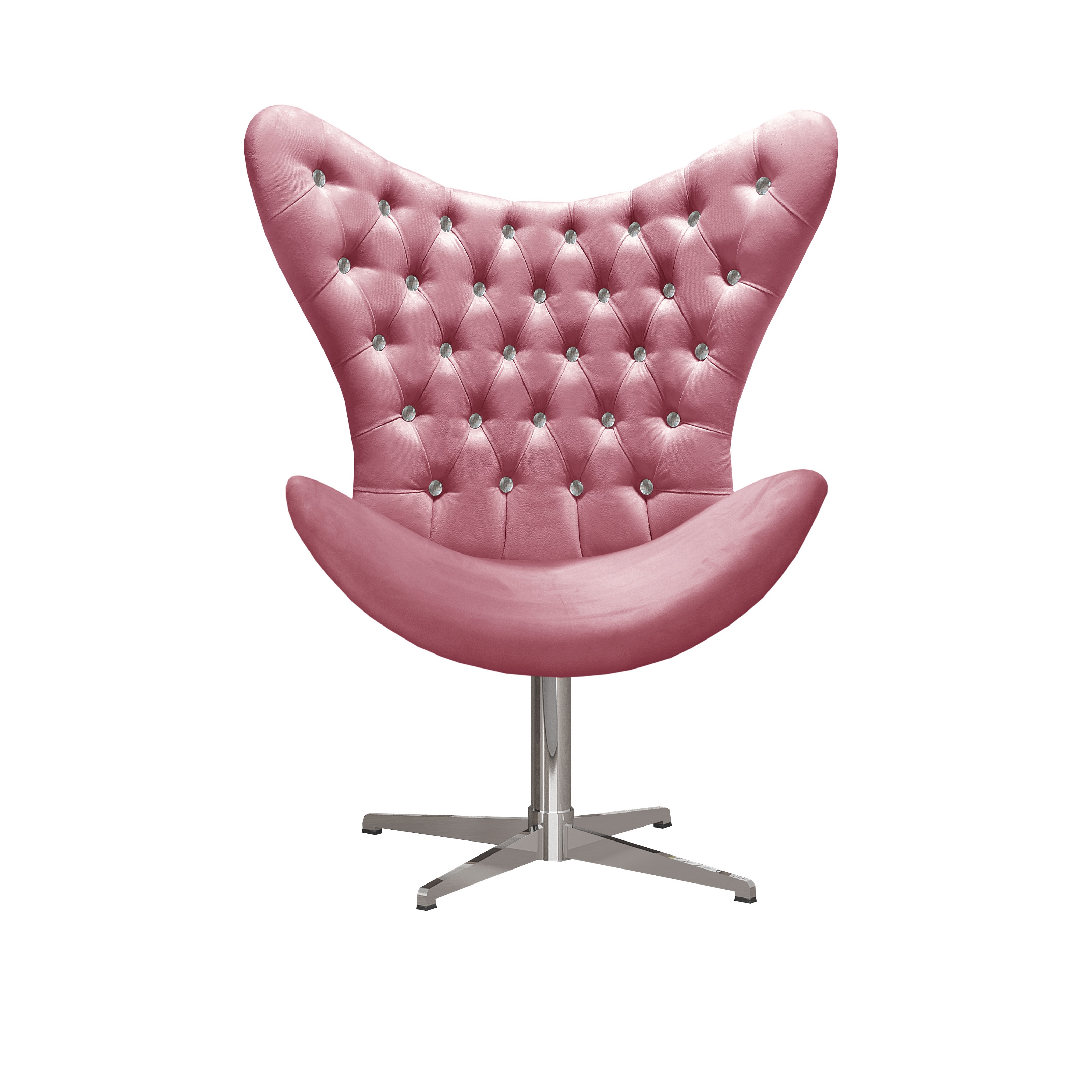 Poltrona Decorativa Egg Capitonê Com Strass Pé Giratório Alumínio - Suede Rosa