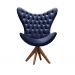 Poltrona Decorativa Egg Com Capitonê Pé Giratório Madeira - Suede Azul Marinho