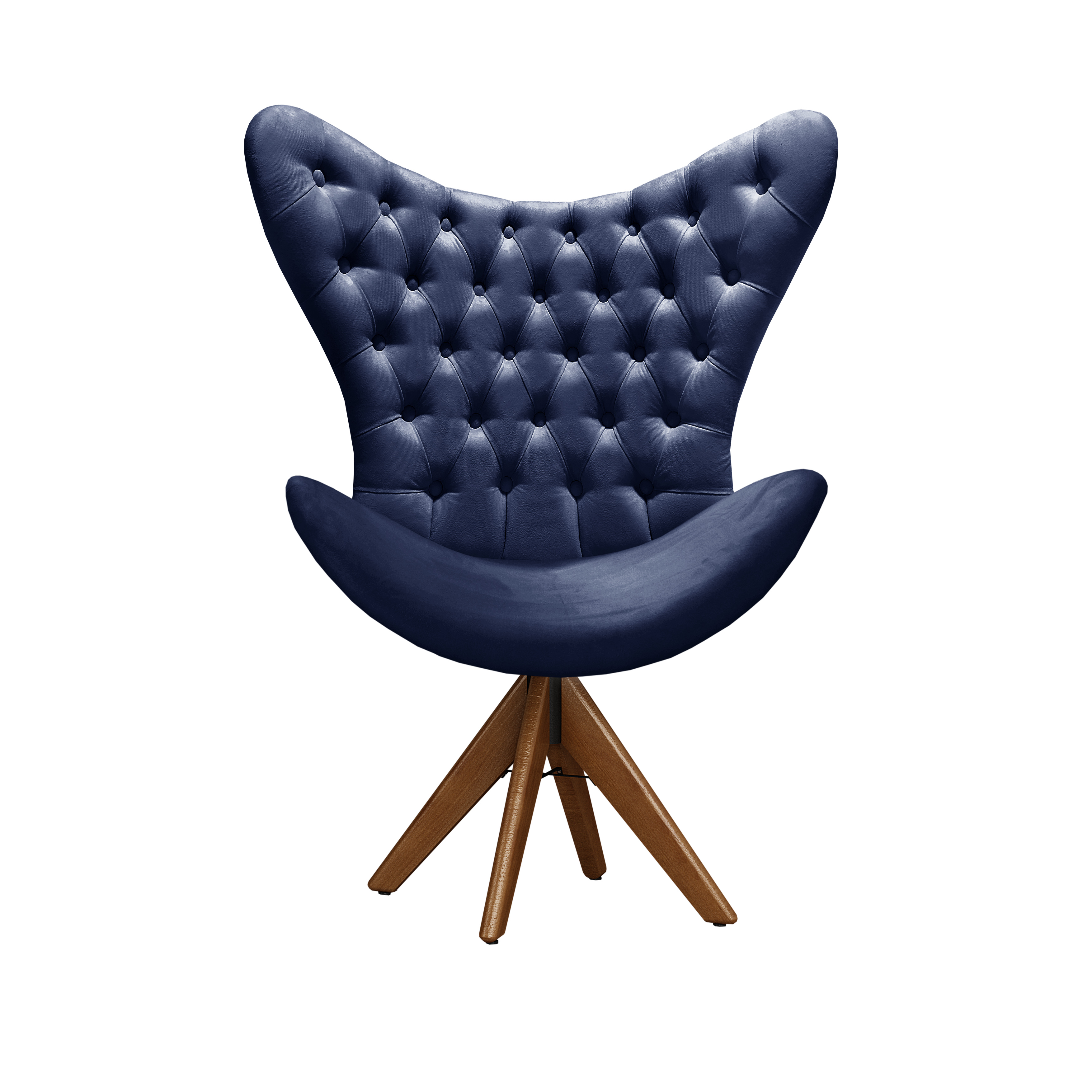 Poltrona Decorativa Egg Com Capitonê Pé Giratório Madeira - Suede Azul Marinho