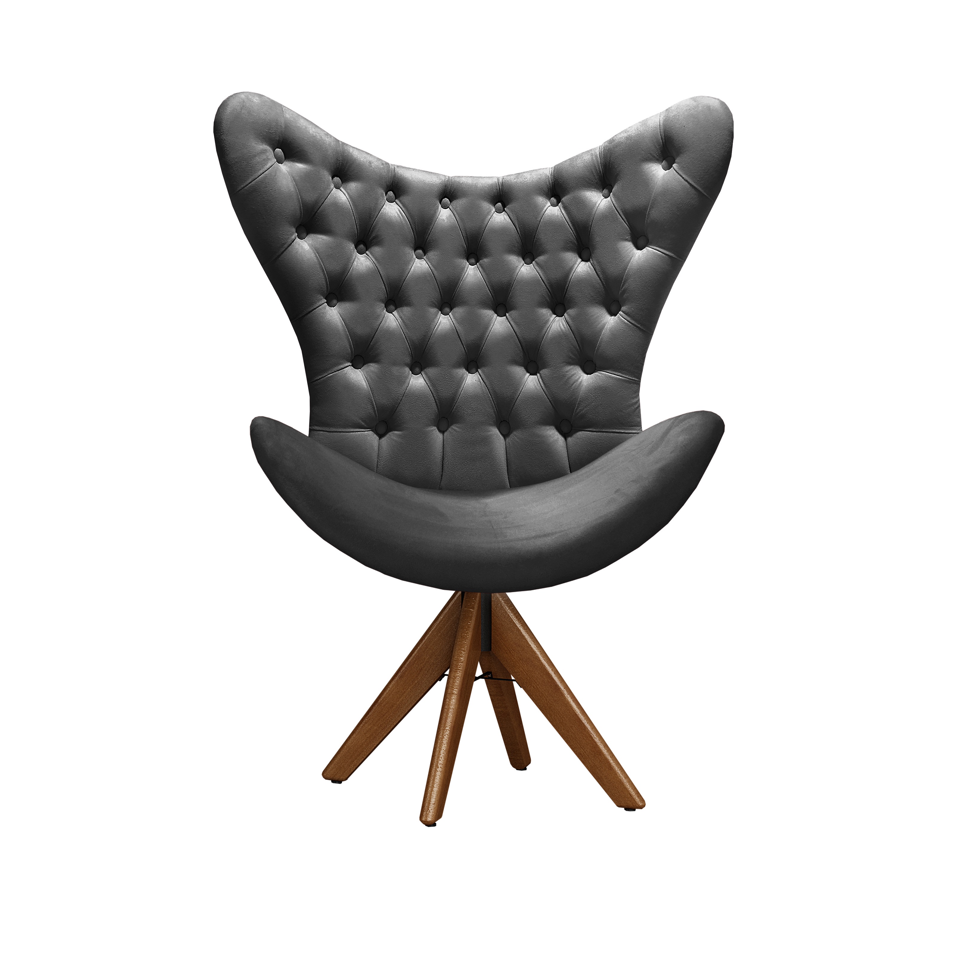 Poltrona Decorativa Egg Com Capitonê Pé Giratório Madeira - Suede Cinza Grafite