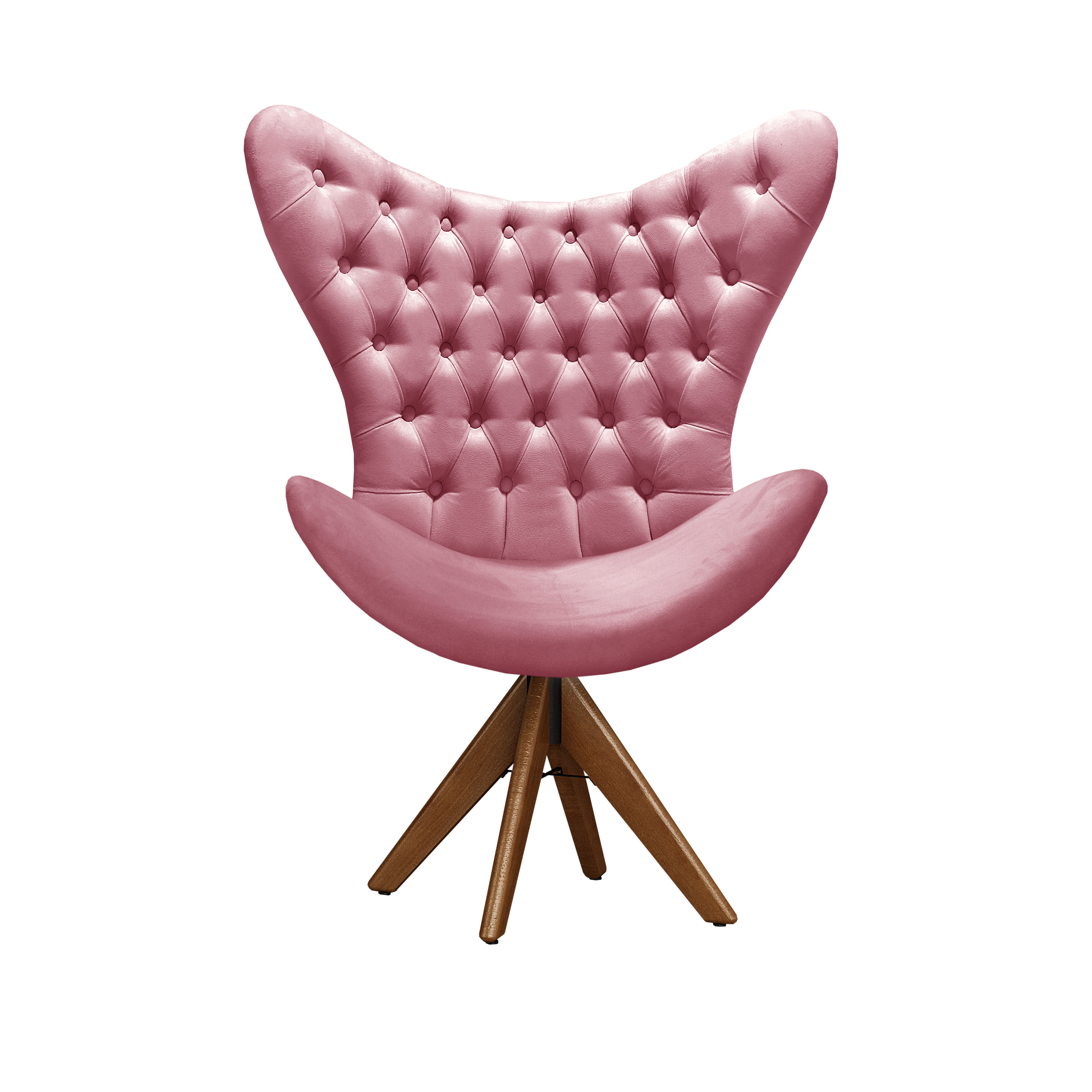 Poltrona Decorativa Egg Com Capitonê Pé Giratório Madeira - Suede Rosa