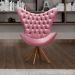 Poltrona Decorativa Egg Com Capitonê Pé Giratório Madeira - Suede Rosa