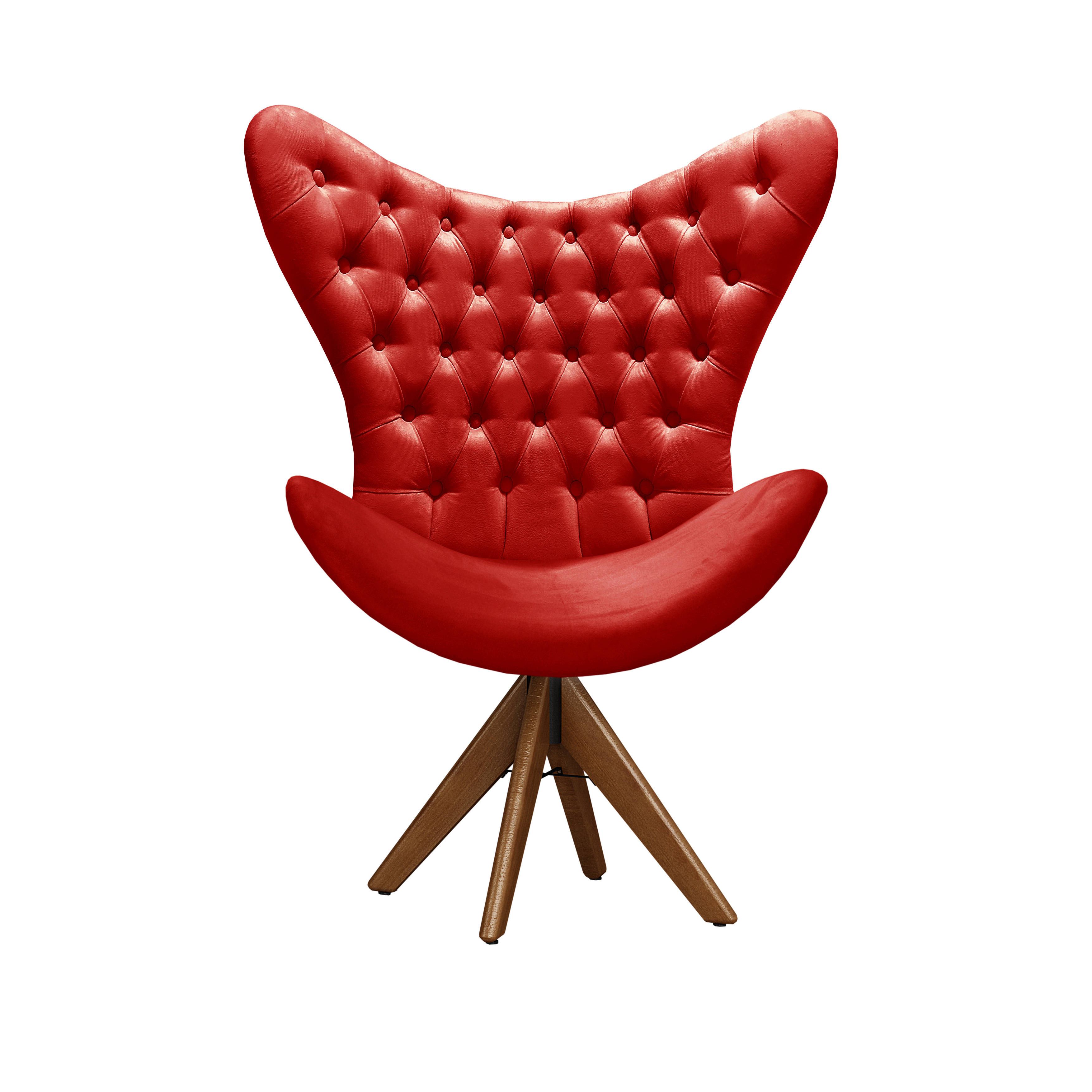 Poltrona Decorativa Egg Com Capitonê Pé Giratório Madeira - Suede Vermelho