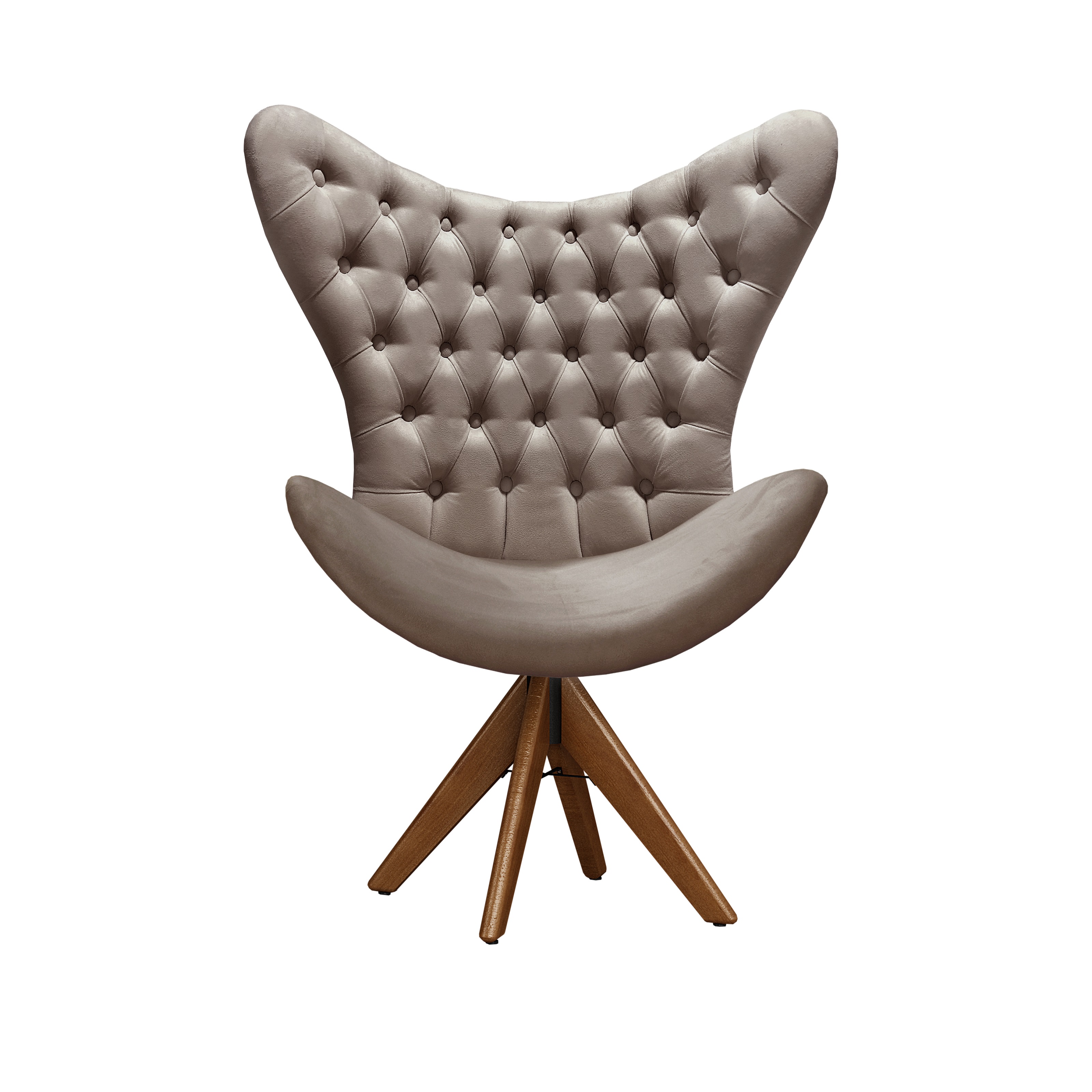 Poltrona Decorativa Egg Com Capitonê Pé Giratório Madeira - Veludo Capuccino