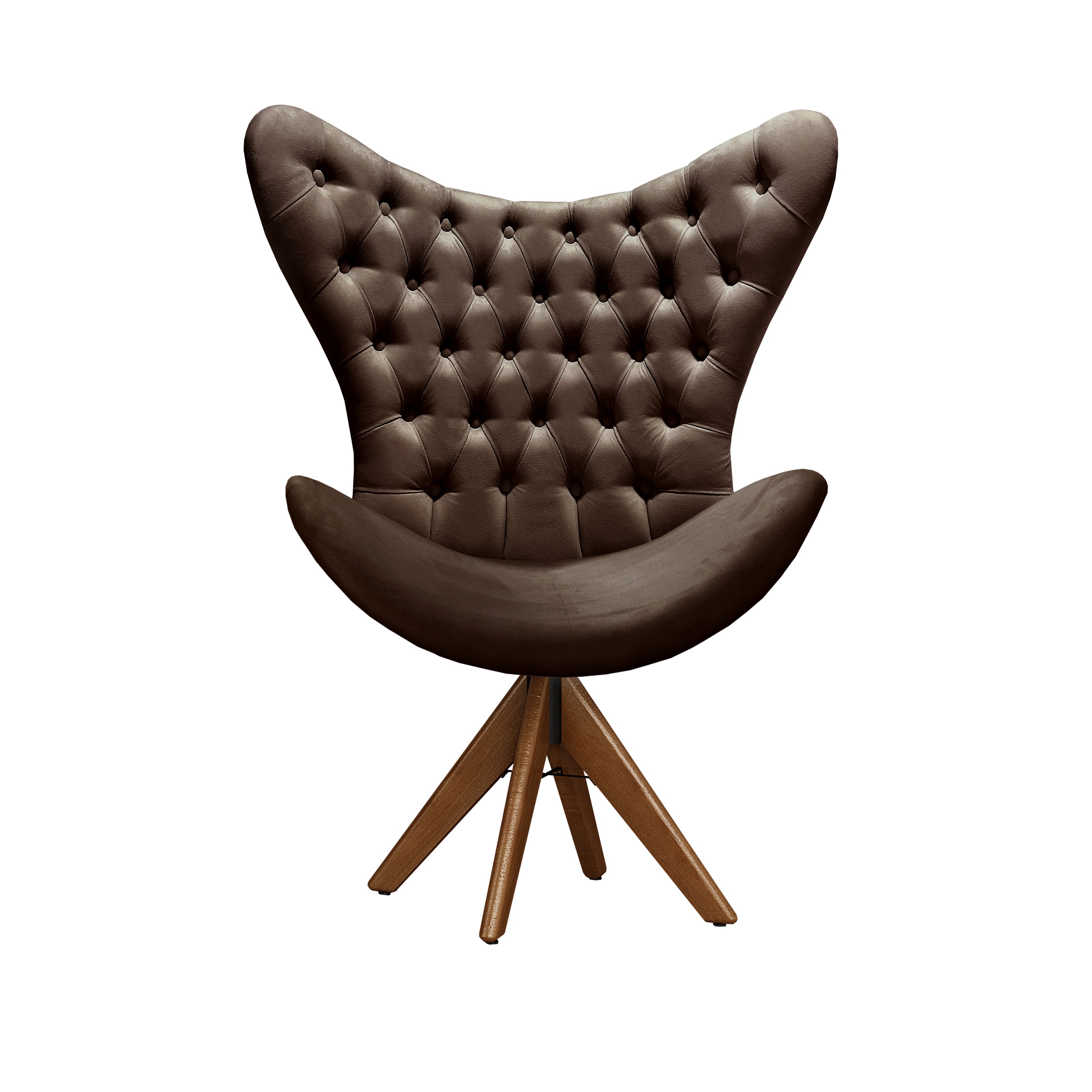 Poltrona Decorativa Egg Com Capitonê Pé Giratório Madeira - Veludo Marrom