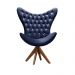Poltrona Decorativa Egg Com Capitonê Strass Pé Giratório De Madeira - Suede Azul Marinho
