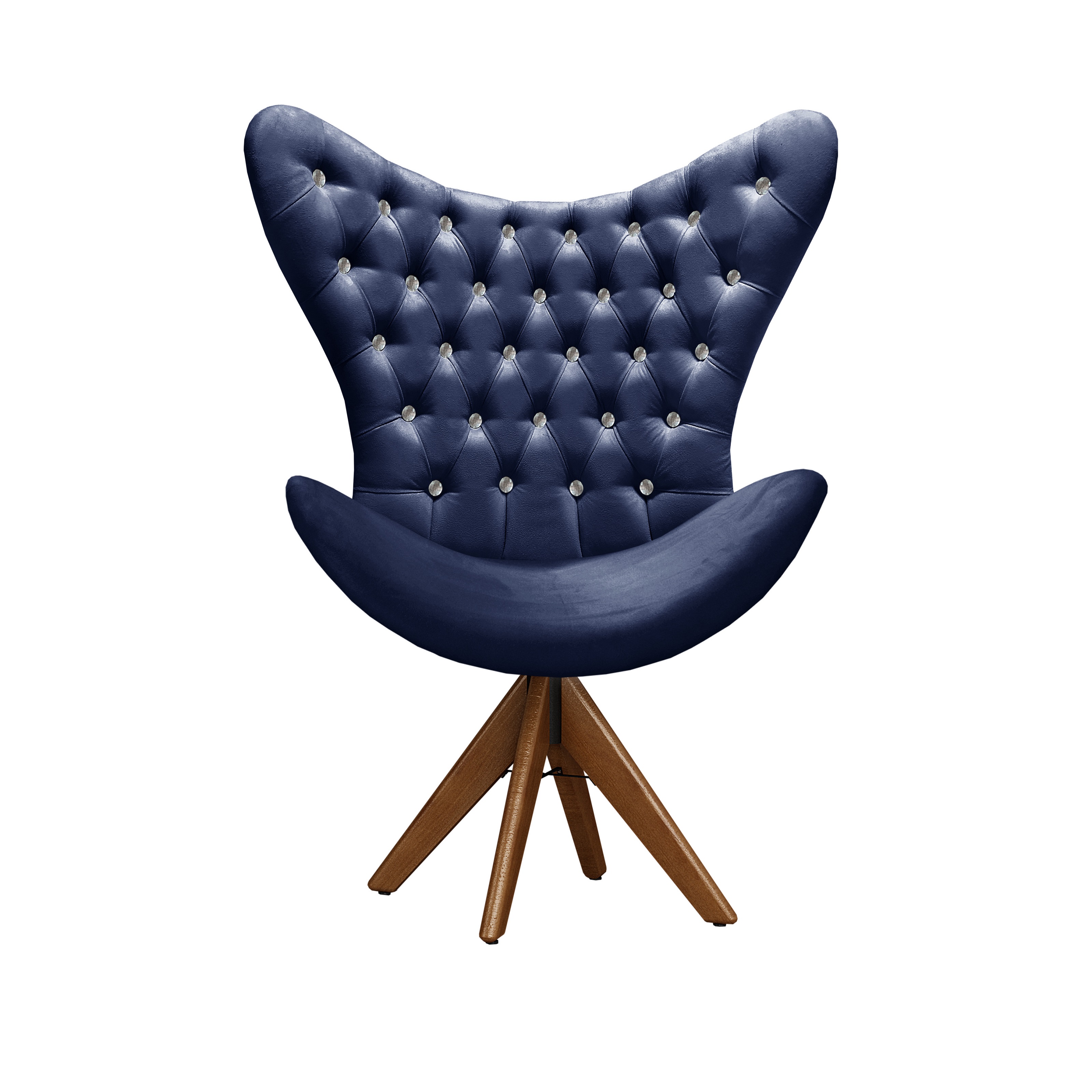 Poltrona Decorativa Egg Com Capitonê Strass Pé Giratório De Madeira - Suede Azul Marinho
