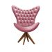 Poltrona Decorativa Egg Com Capitonê Strass Pé Giratório De Madeira - Suede Rosa