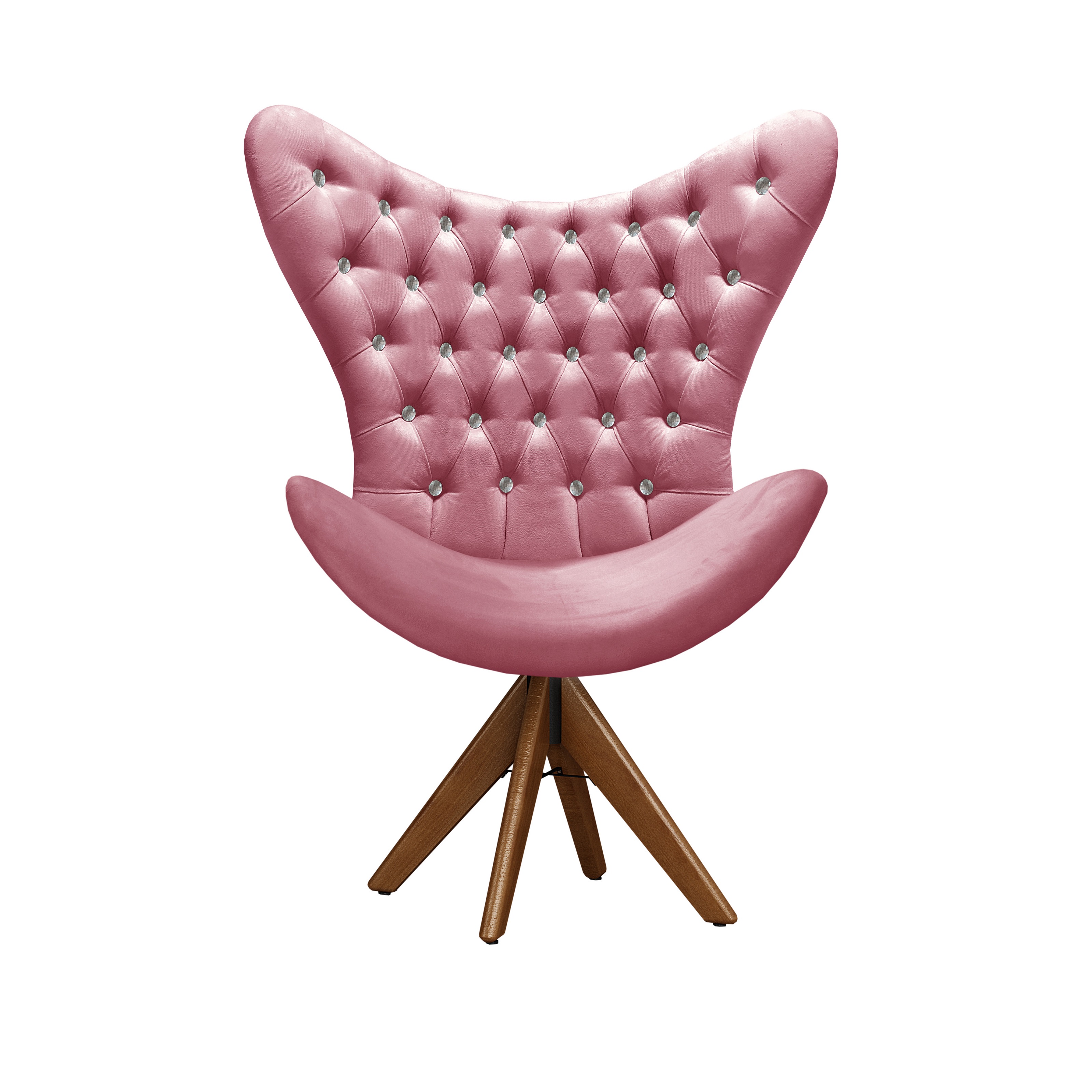 Poltrona Decorativa Egg Com Capitonê Strass Pé Giratório De Madeira - Suede Rosa