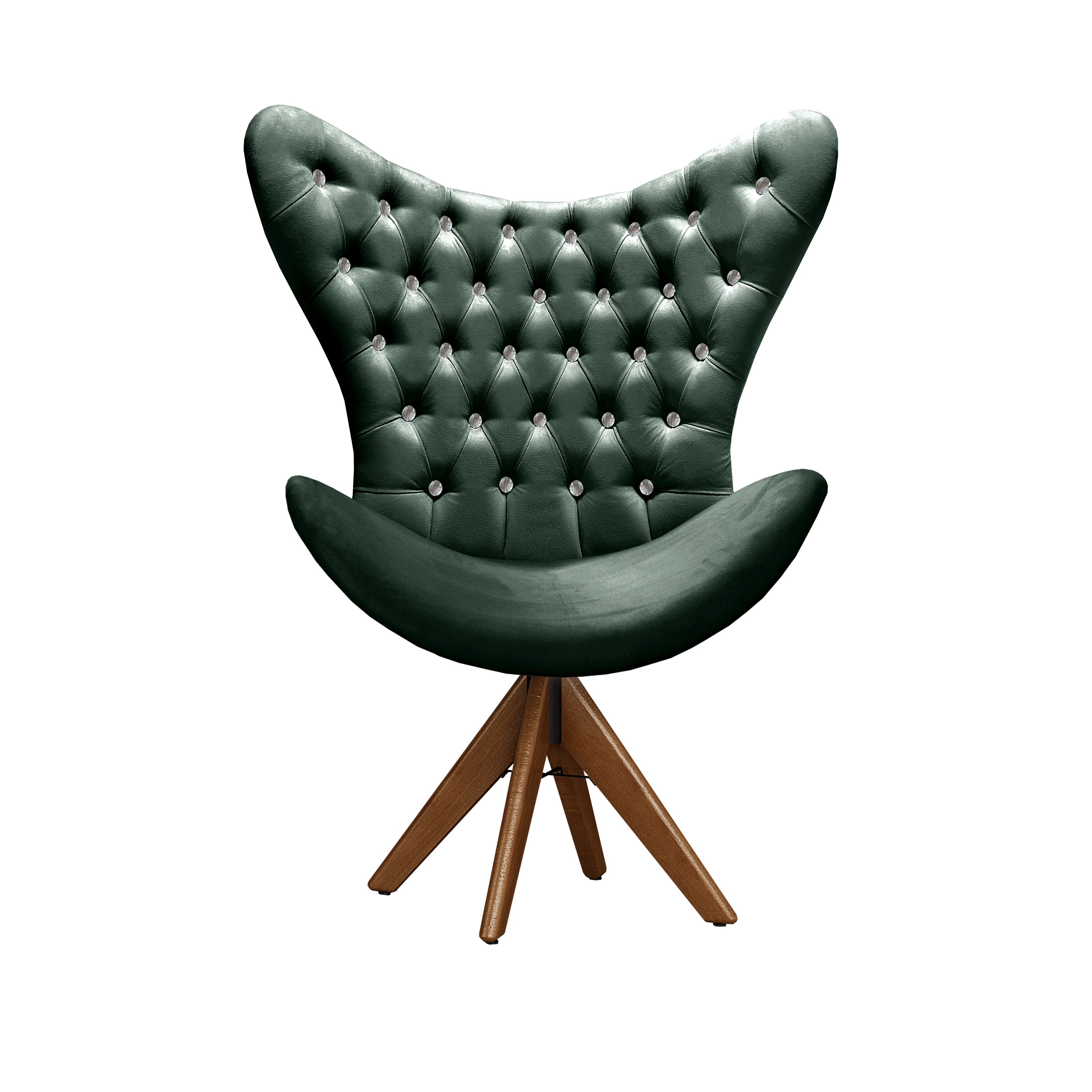 Poltrona Decorativa Egg Com Capitonê Strass Pé Giratório De Madeira - Veludo Verde