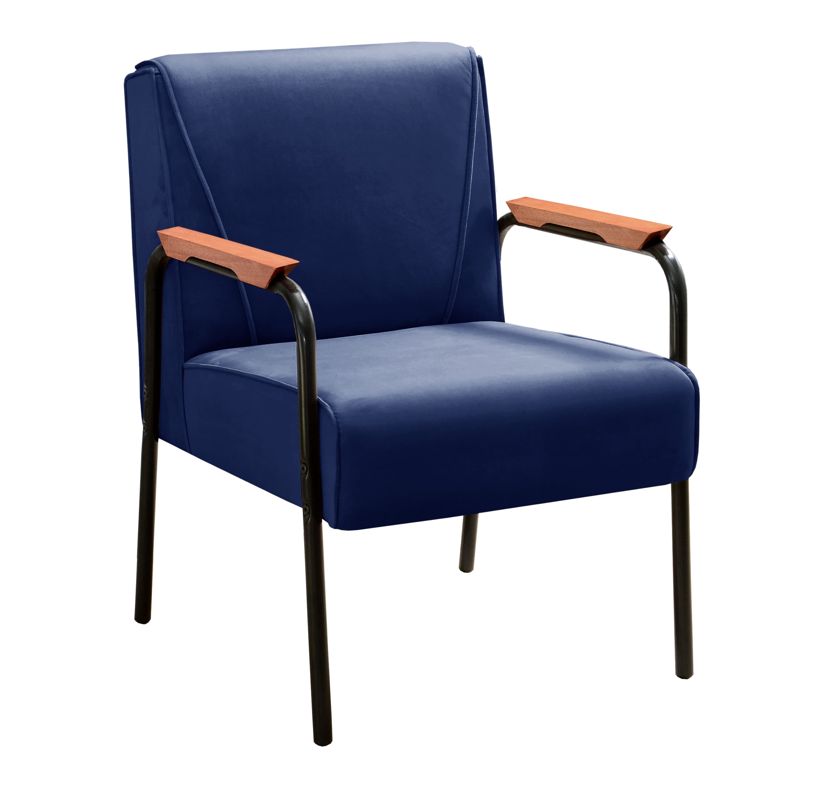 Poltrona Decorativa Jade Braço Fixo Preto - Suede Azul