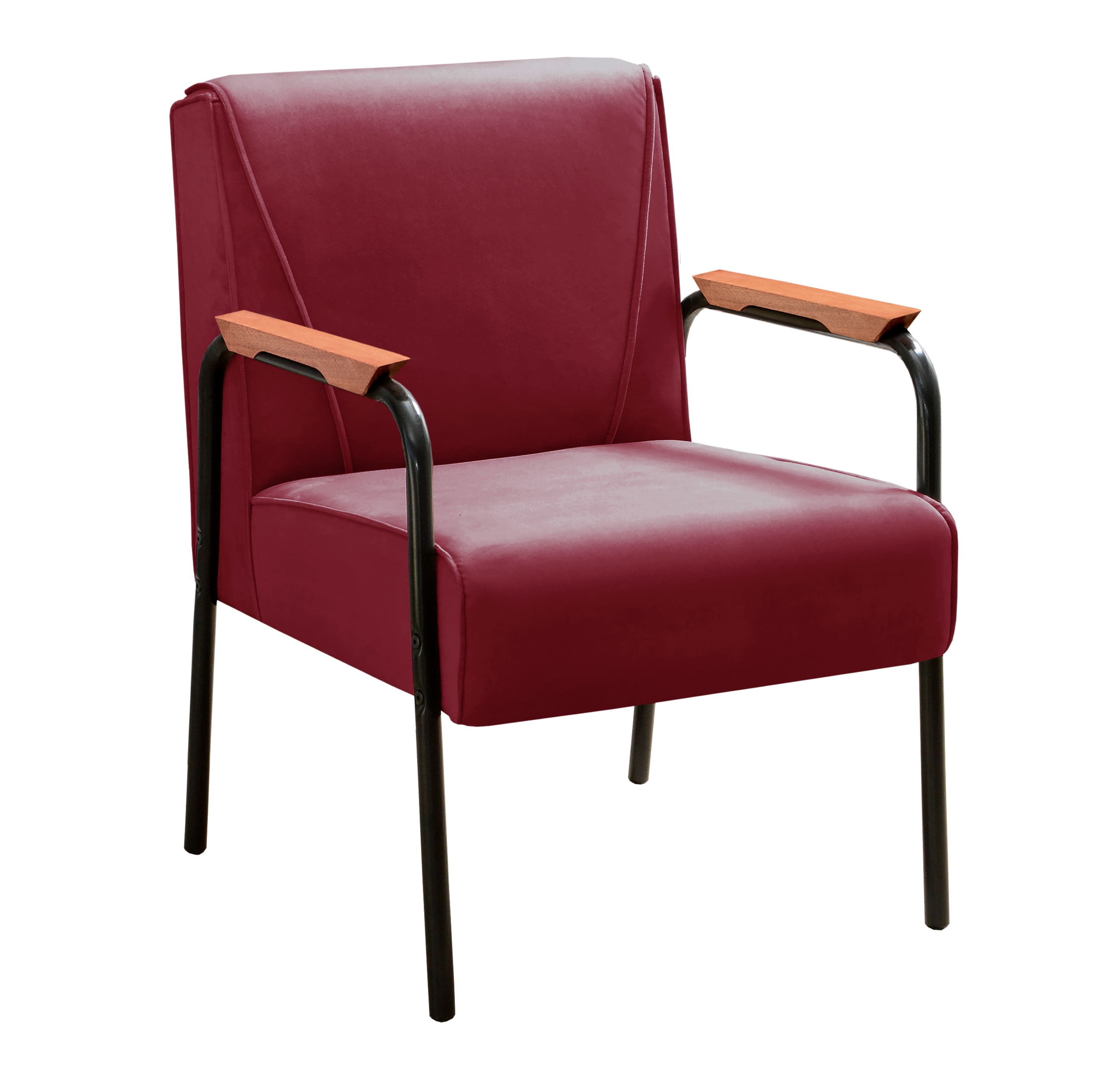 Poltrona Decorativa Jade Braço Fixo Preto - Suede Bordô