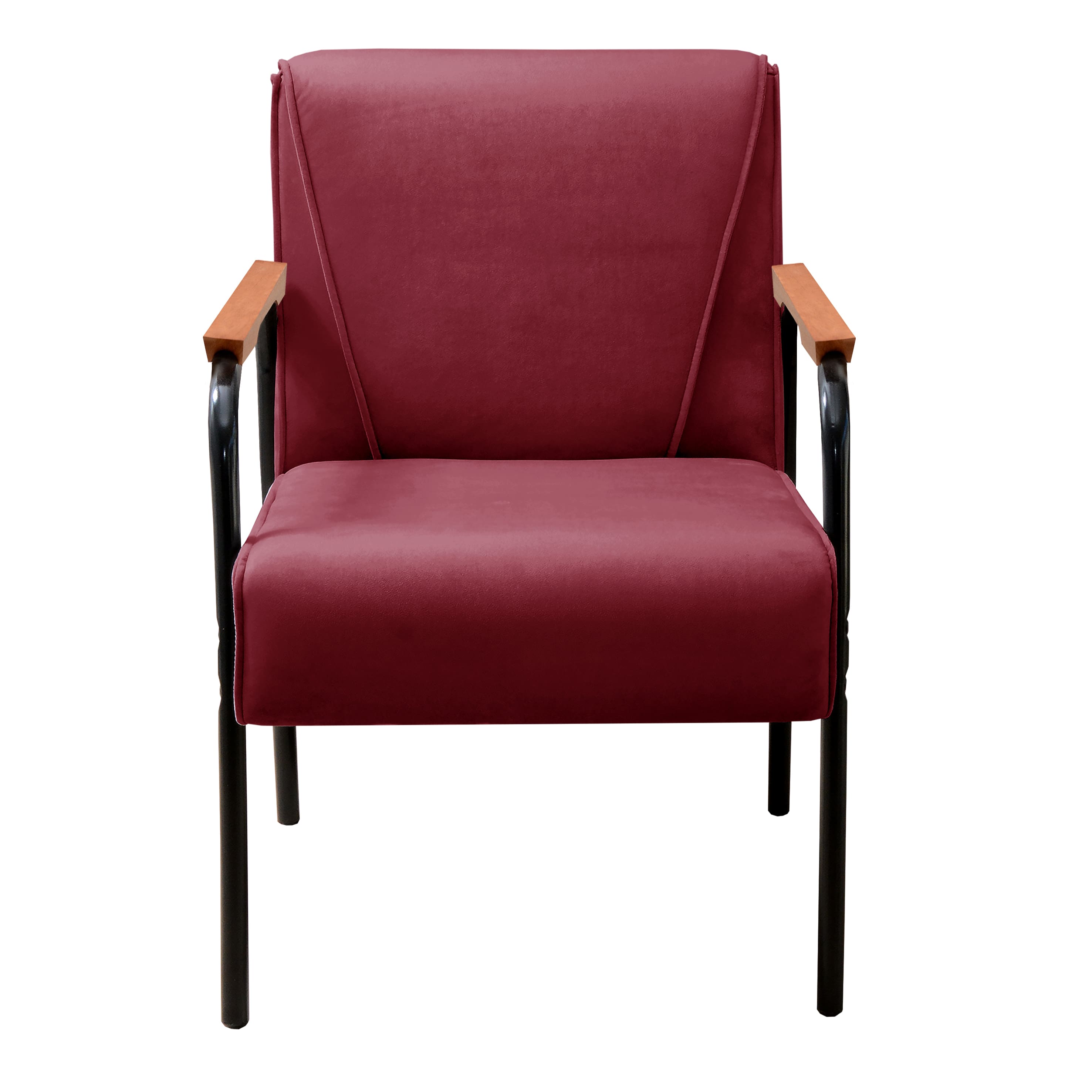 Poltrona Decorativa Jade Braço Fixo Preto - Suede Bordô