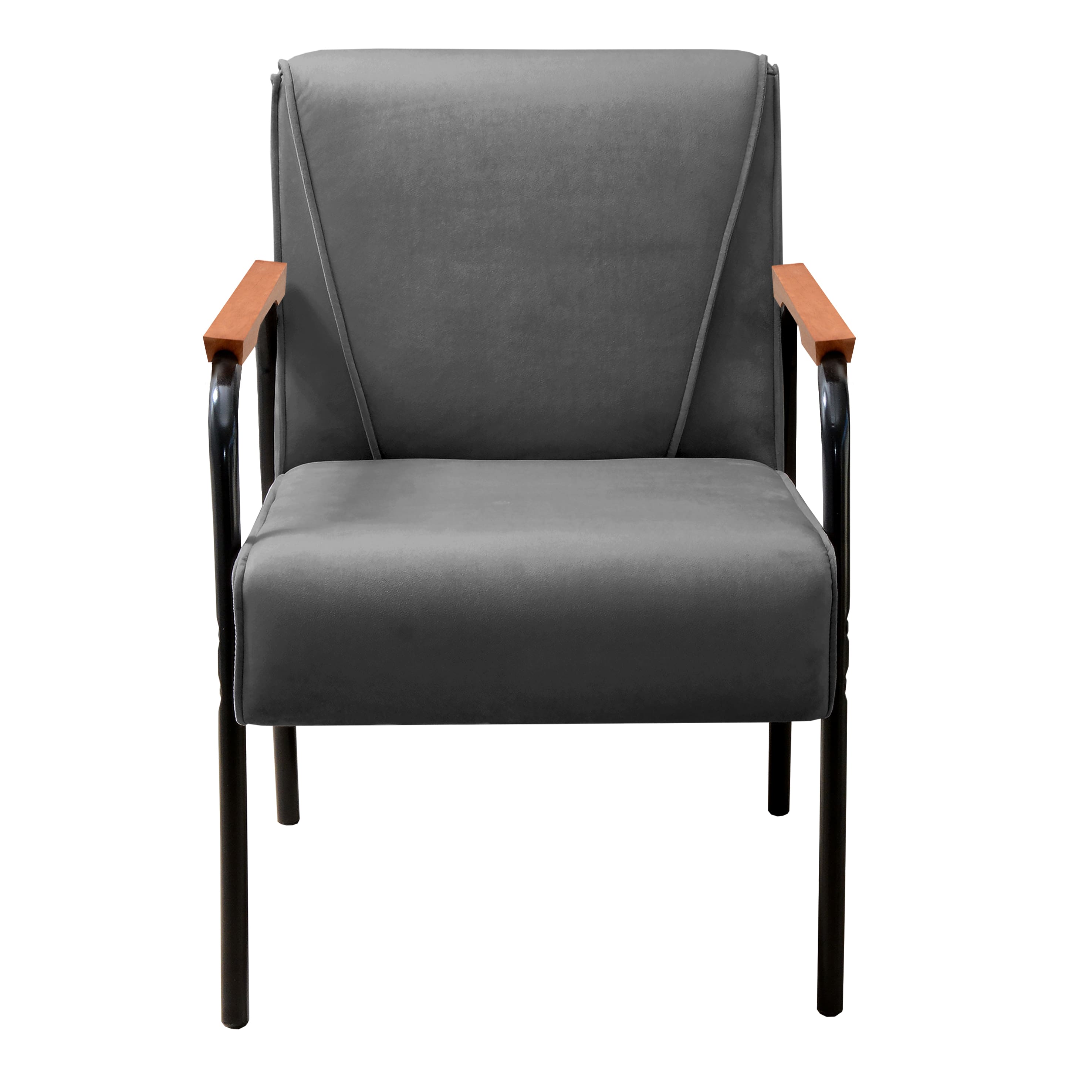 Poltrona Decorativa Jade Braço Fixo Preto - Suede Cinza