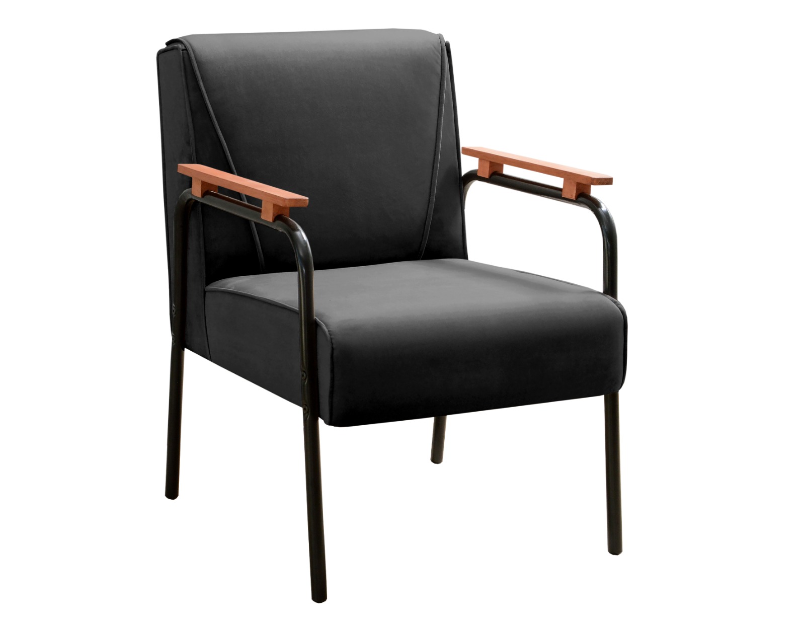 Poltrona Decorativa Jade Braço Fixo Preto - Veludo Preto