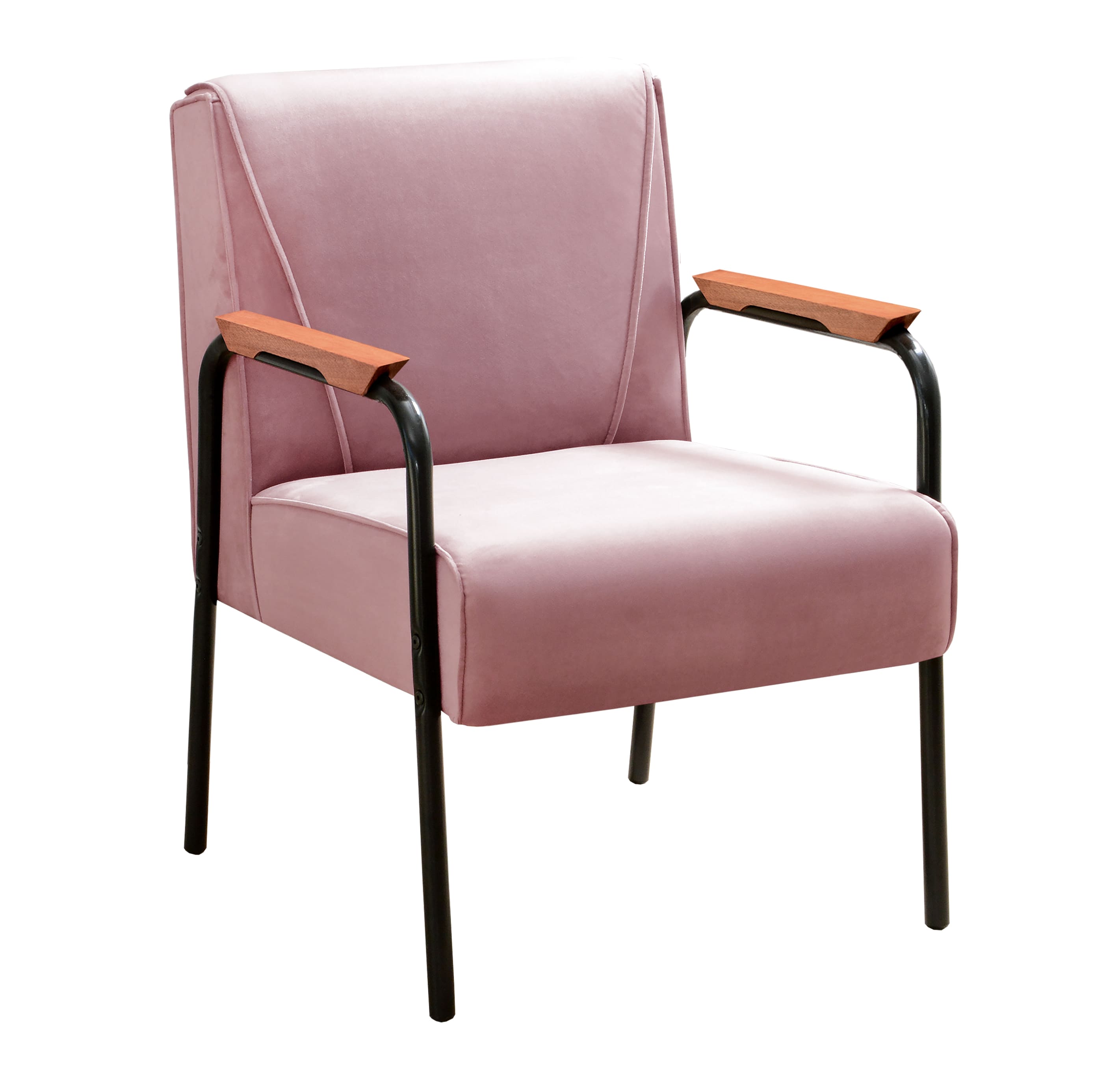 Poltrona Decorativa Jade Braço Fixo Preto - Veludo Rosê