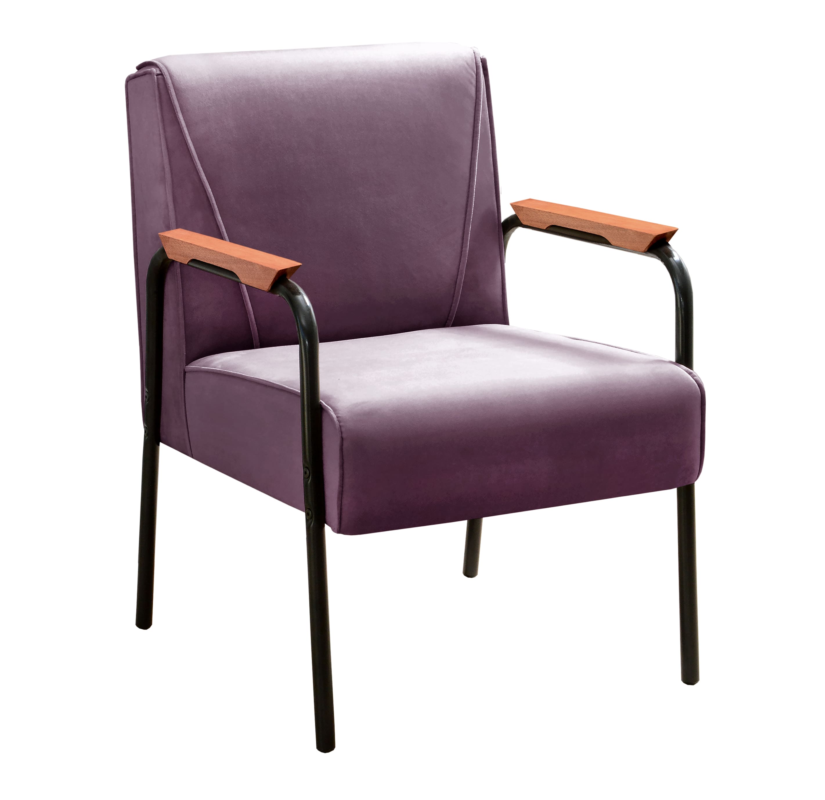 Poltrona Decorativa Jade Braço Fixo Preto - Veludo Roxo
