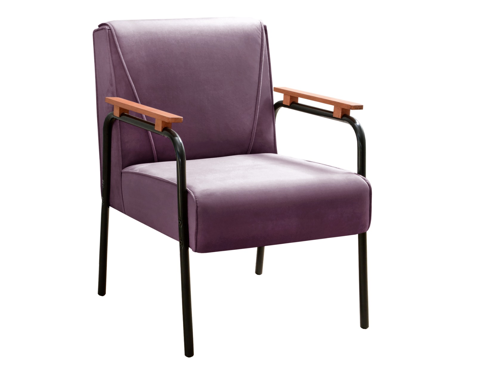 Poltrona Decorativa Jade Braço Fixo Preto - Veludo Roxo