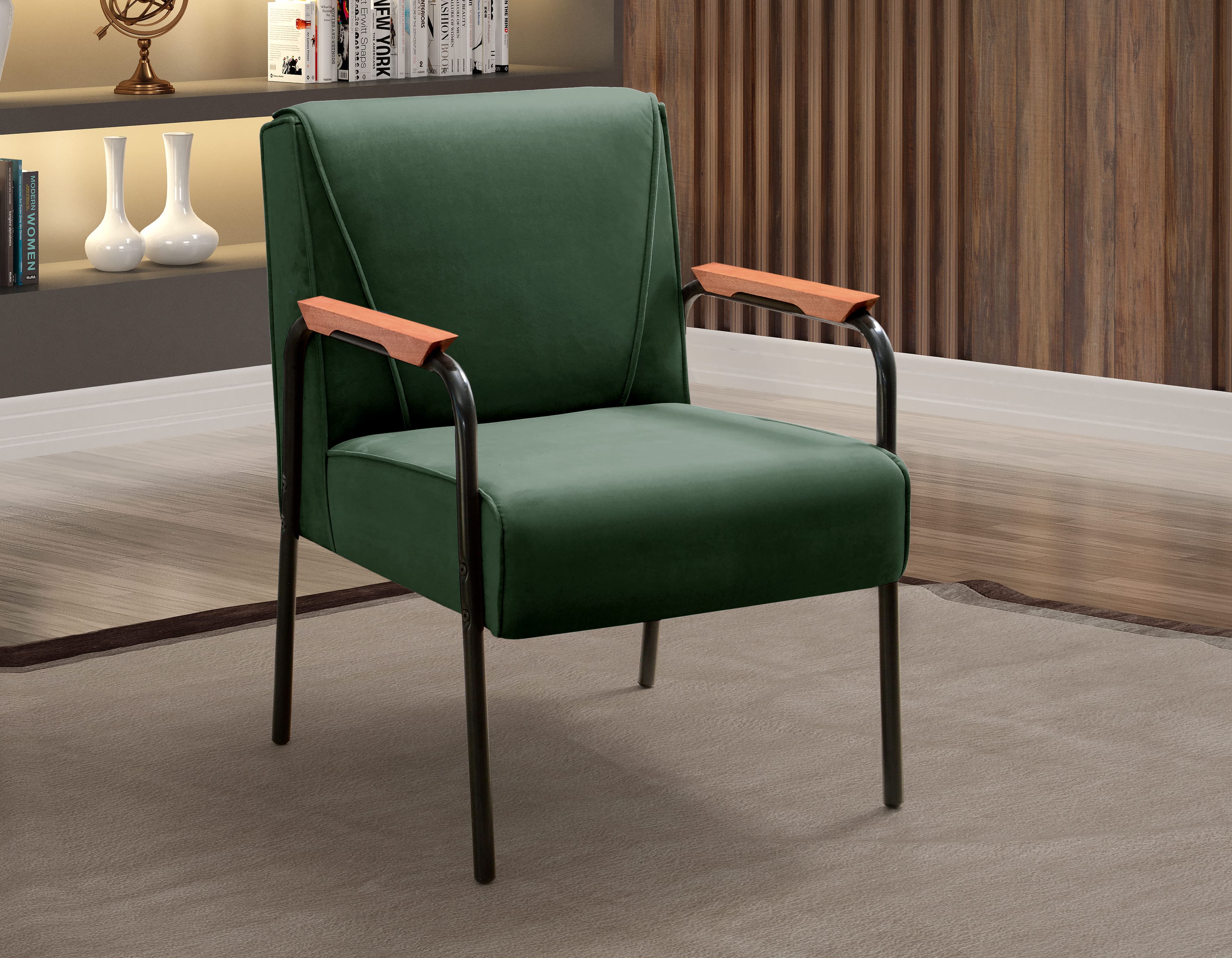 Poltrona Decorativa Jade Braço Fixo Preto - Veludo Verde