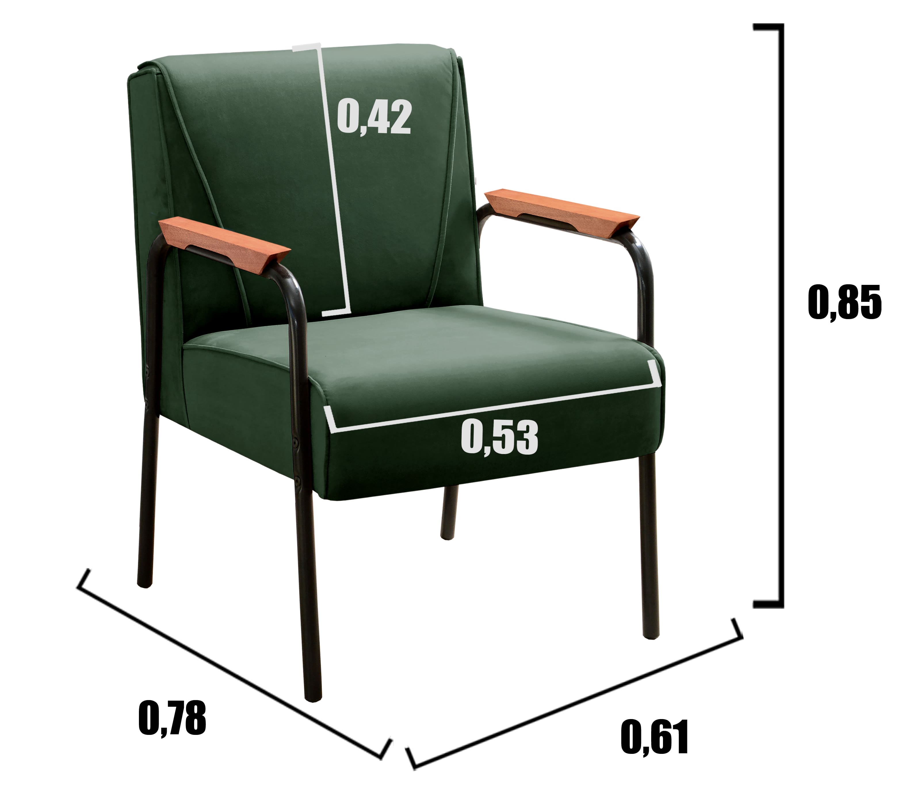 Poltrona Decorativa Jade Braço Fixo Preto - Veludo Verde