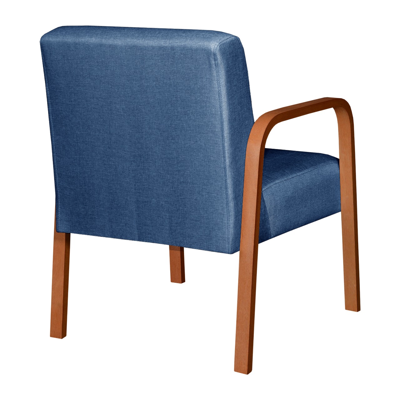 Poltrona Decorativa Lara Braço Madeira - Linho Azul