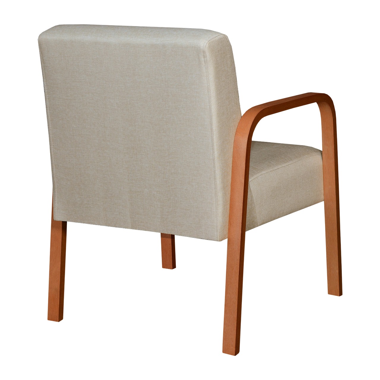 Poltrona Decorativa Lara Braço Madeira - Linho Bege