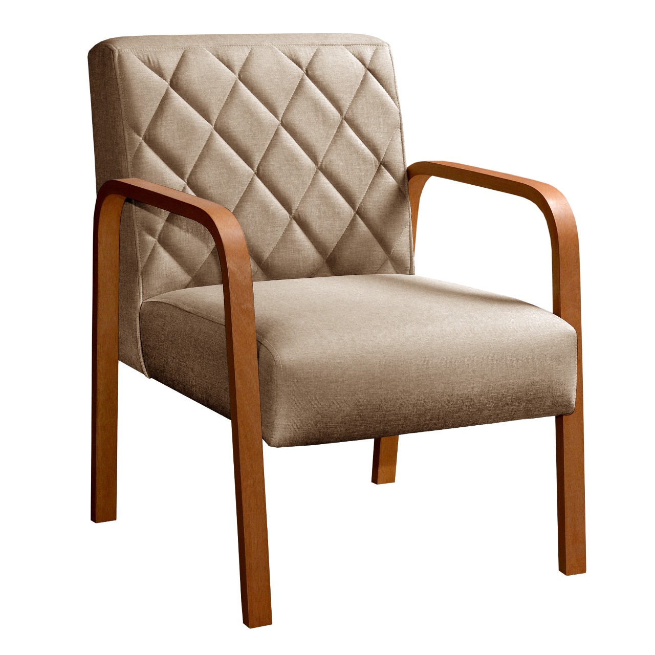 Poltrona Decorativa Lara Braço Madeira - Linho Marrom