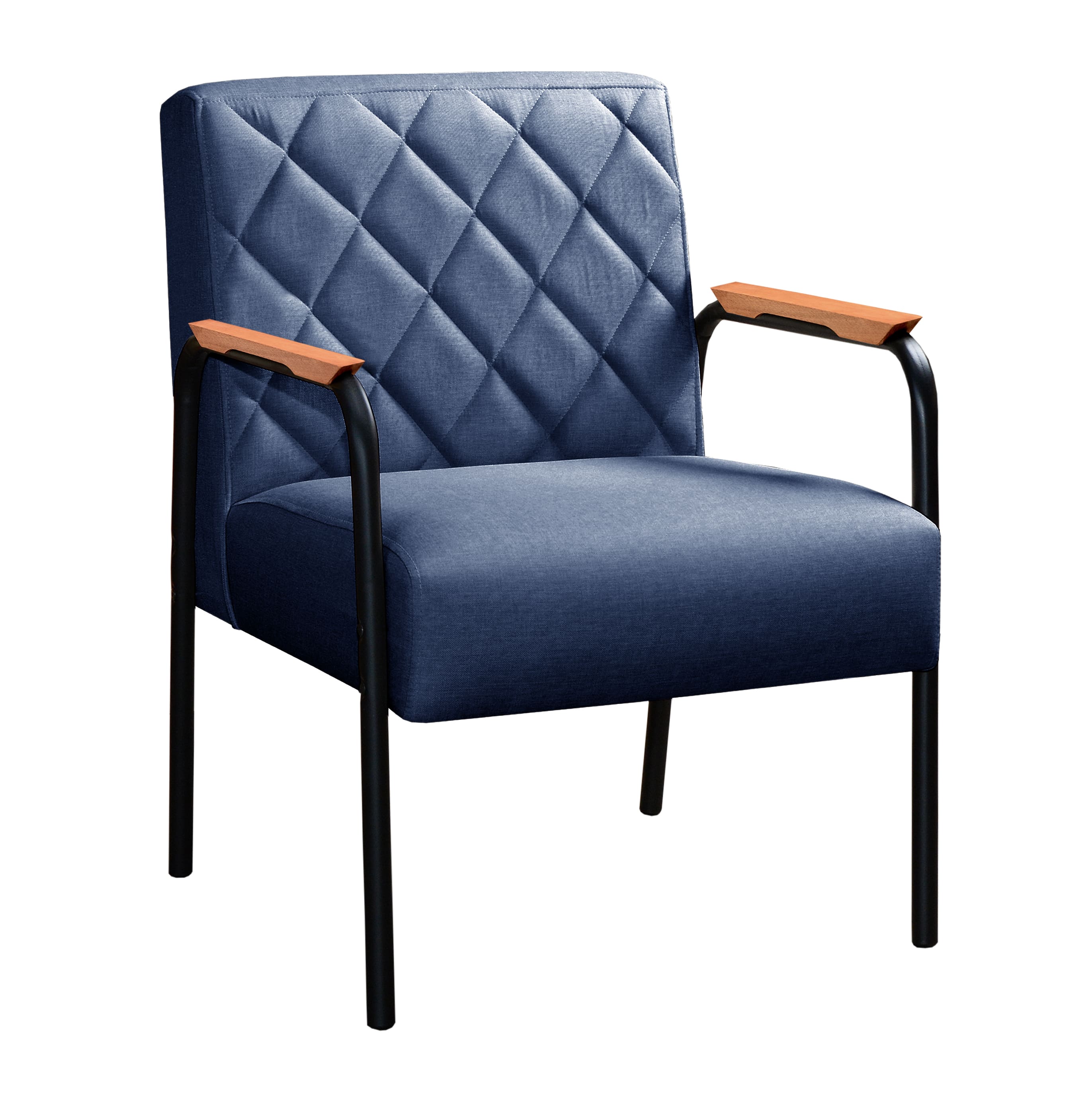 Poltrona Decorativa Ludmilla Braço Fixo Preto - Linho Azul