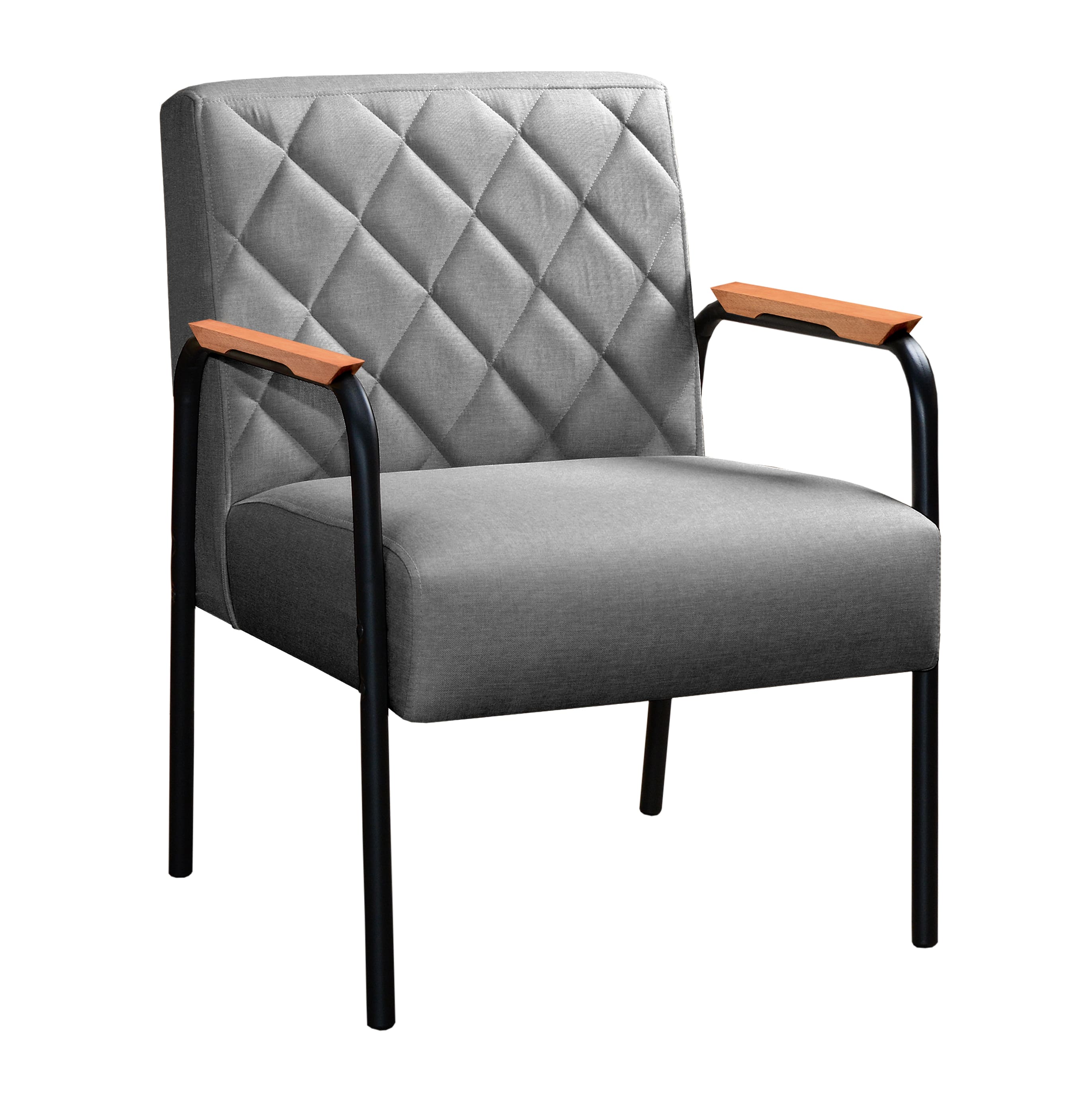 Poltrona Decorativa Ludmilla Braço Fixo Preto - Linho Cinza