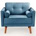 Poltrona Decorativa Luma Linho Azul com Pés em Madeira