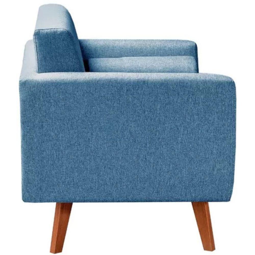 Poltrona Decorativa Luma Linho Azul com Pés em Madeira