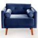 Poltrona Decorativa Luma Suede Azul Marinho com Pés em Madeira
