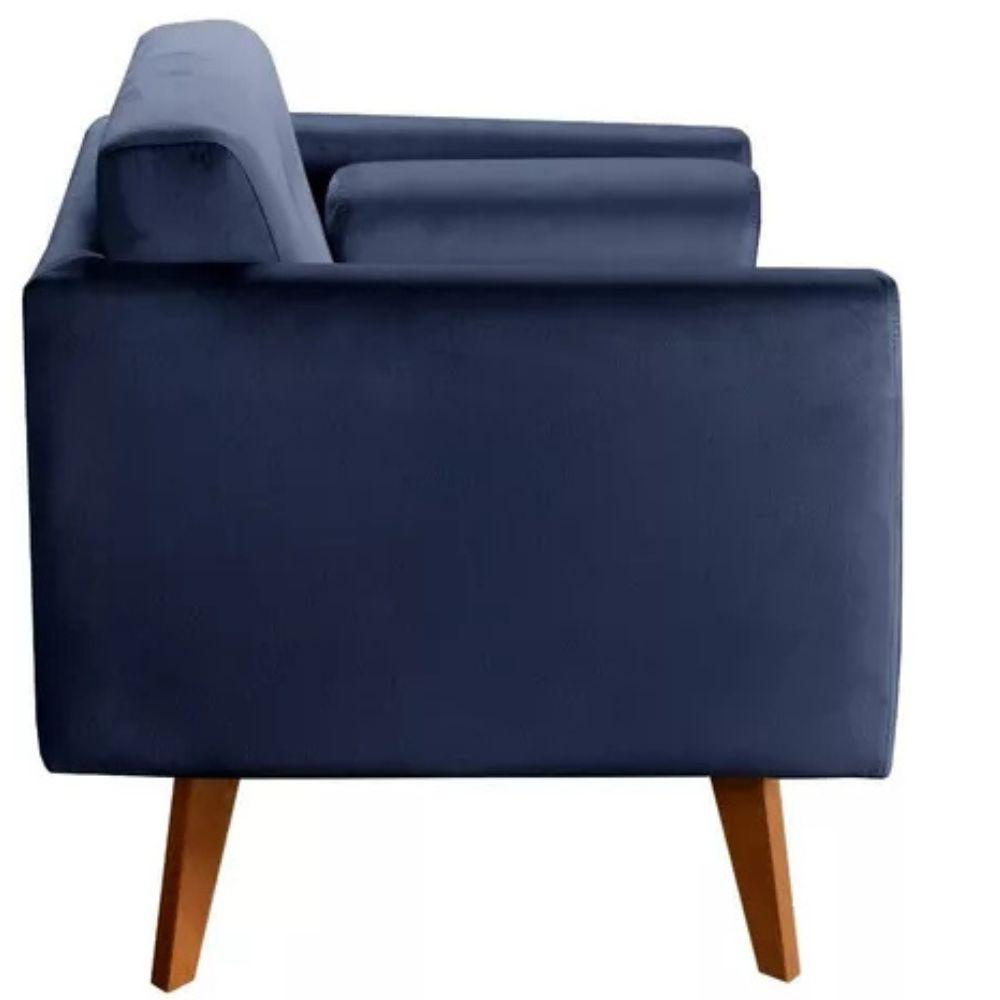 Poltrona Decorativa Luma Suede Azul Marinho com Pés em Madeira