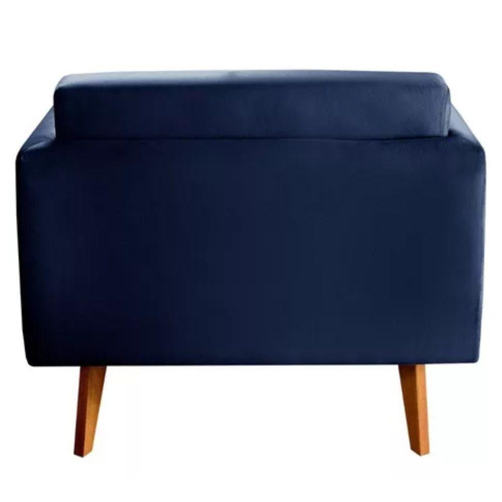 Poltrona Decorativa Luma Suede Azul Marinho com Pés em Madeira