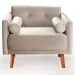 Poltrona Decorativa Luma Suede Bege Claro com Pés em Madeira