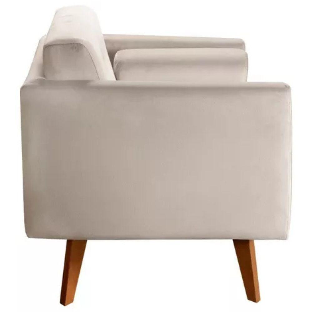 Poltrona Decorativa Luma Suede Bege Claro com Pés em Madeira