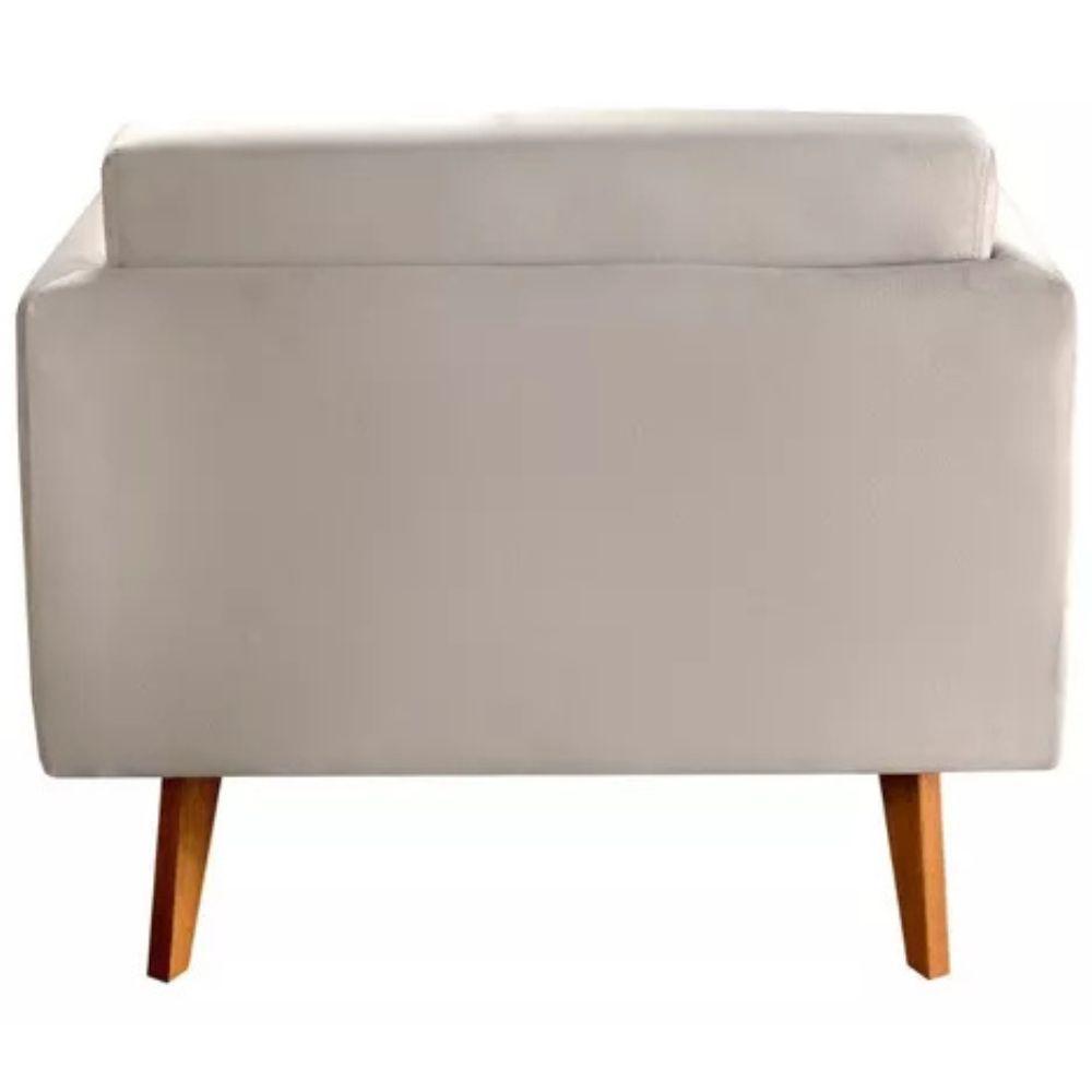 Poltrona Decorativa Luma Suede Bege Claro com Pés em Madeira
