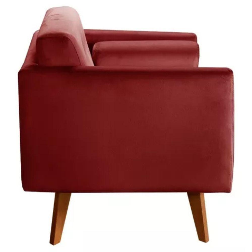 Poltrona Decorativa Luma Suede Bordô com Pés em Madeira
