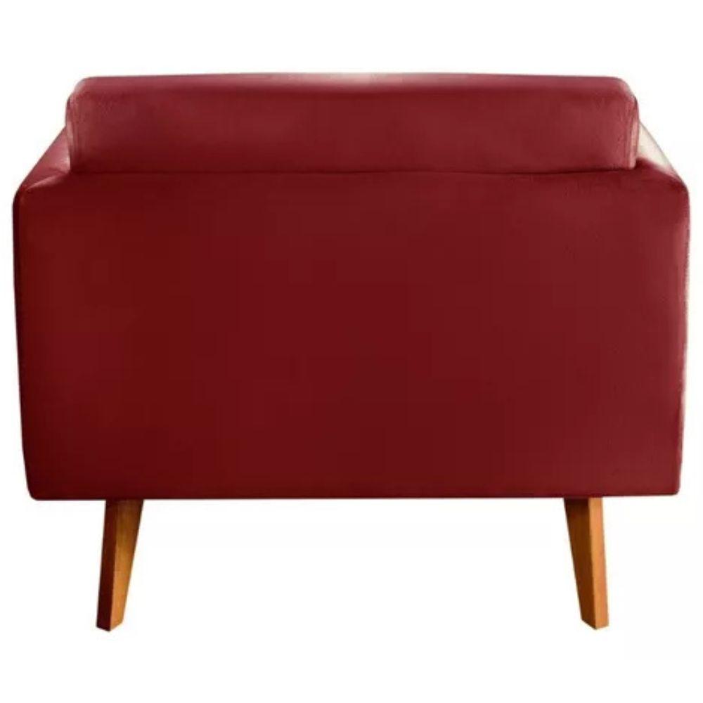 Poltrona Decorativa Luma Suede Bordô com Pés em Madeira