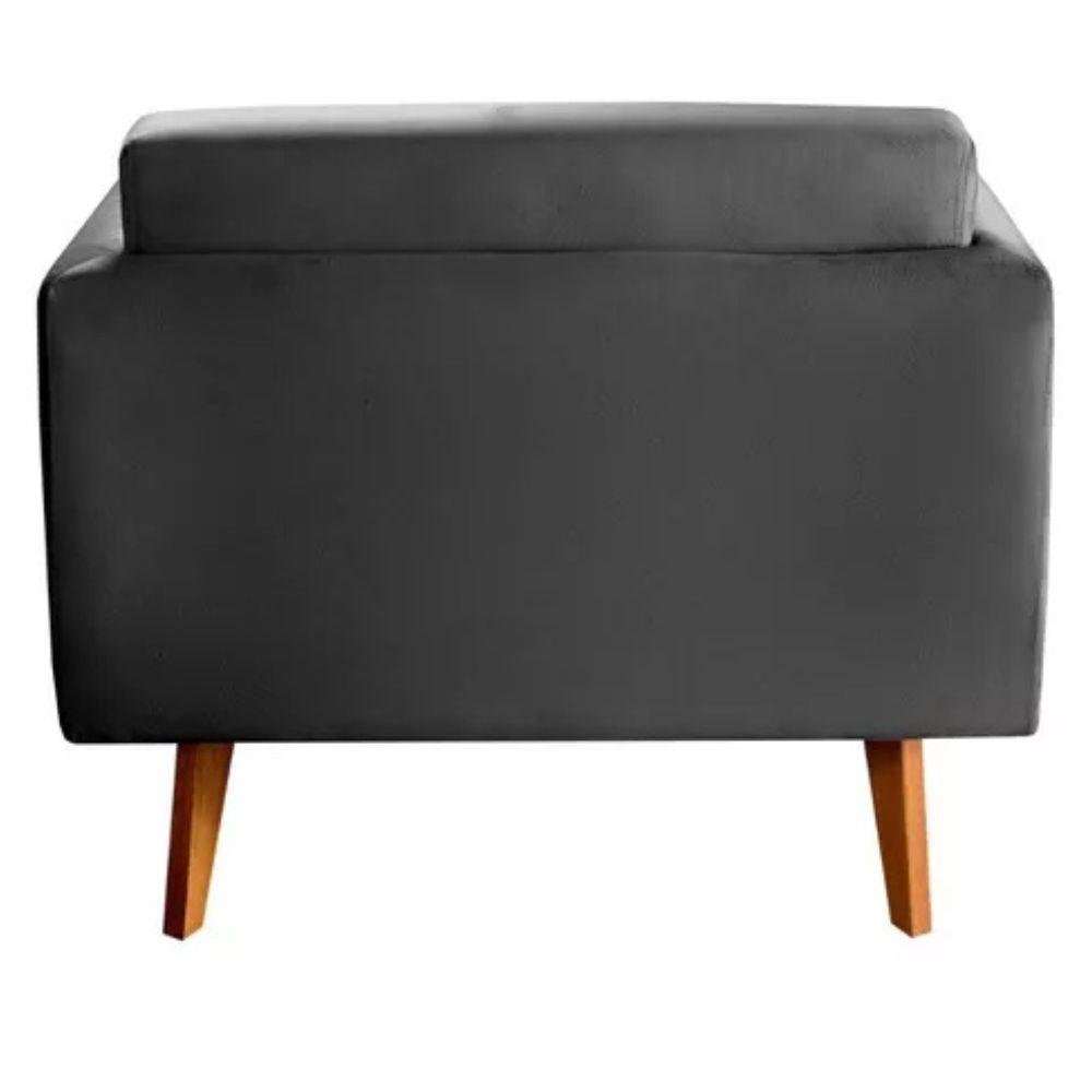 Poltrona Decorativa Luma Suede Cinza Grafite com Pés em Madeira