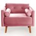Poltrona Decorativa Luma Suede Rosa com Pés em Madeira