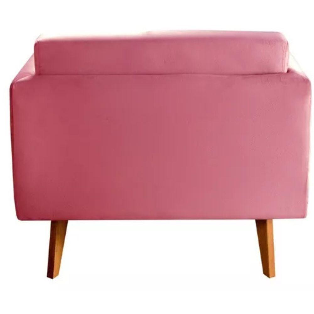 Poltrona Decorativa Luma Suede Rosa com Pés em Madeira