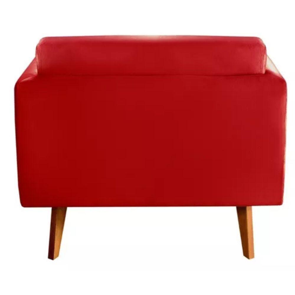 Poltrona Decorativa Luma Suede Vermelho com Pés em Madeira