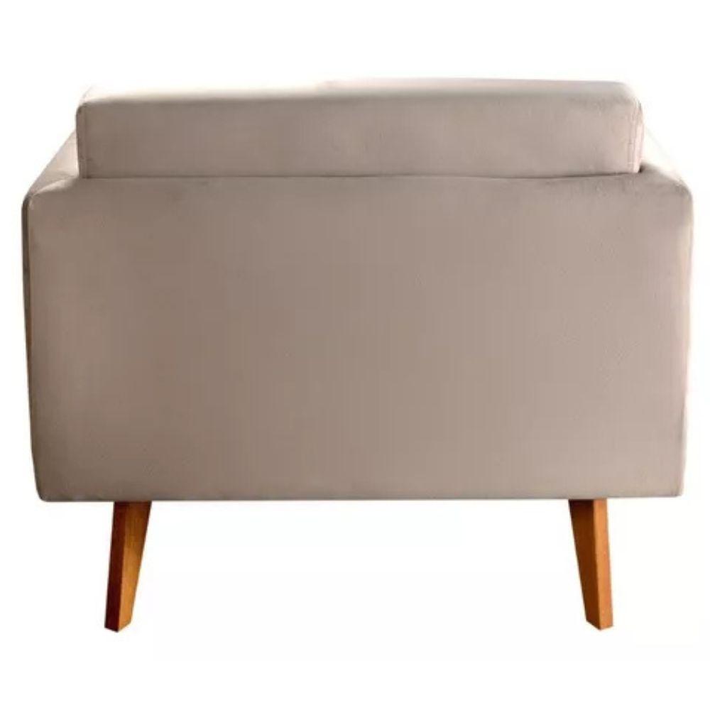 Poltrona Decorativa Luma Veludo Capuccino com Pés em Madeira
