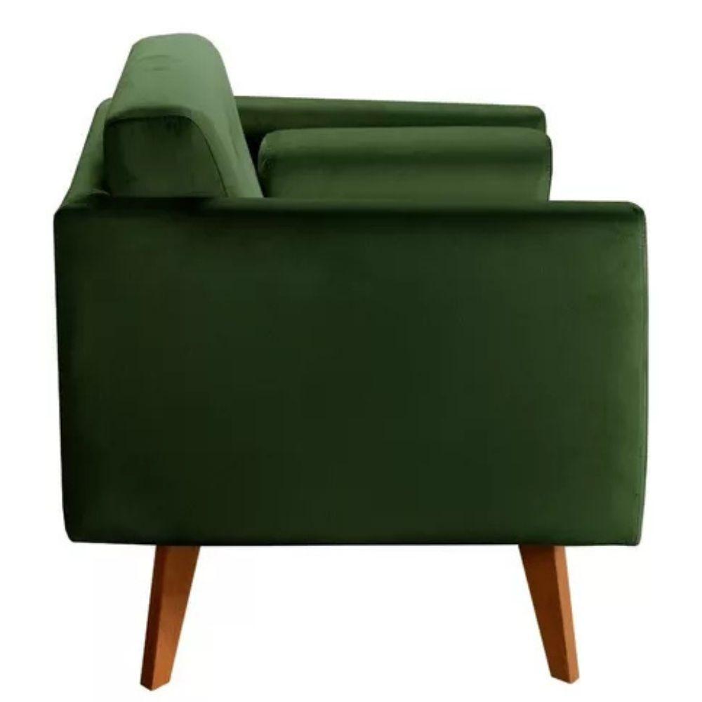 Poltrona Decorativa Luma Veludo Verde com Pés em Madeira