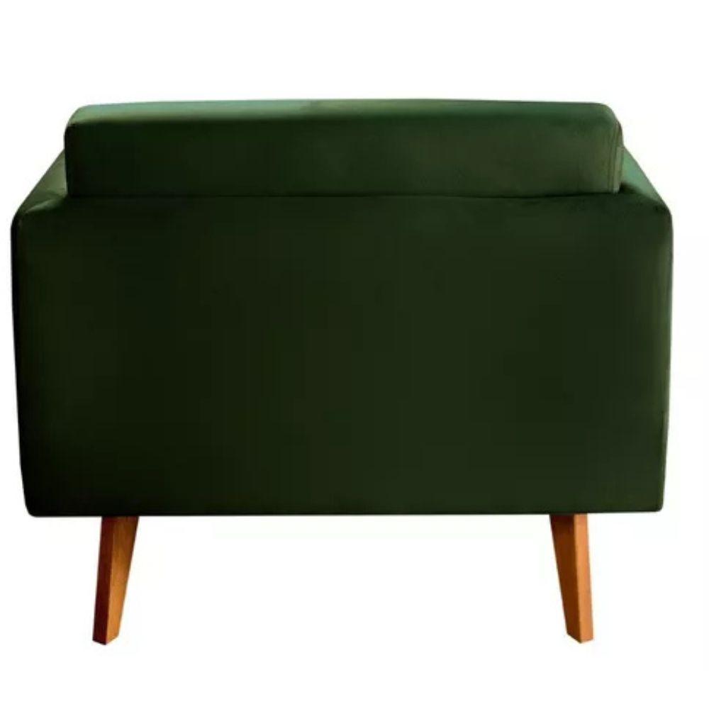 Poltrona Decorativa Luma Veludo Verde com Pés em Madeira