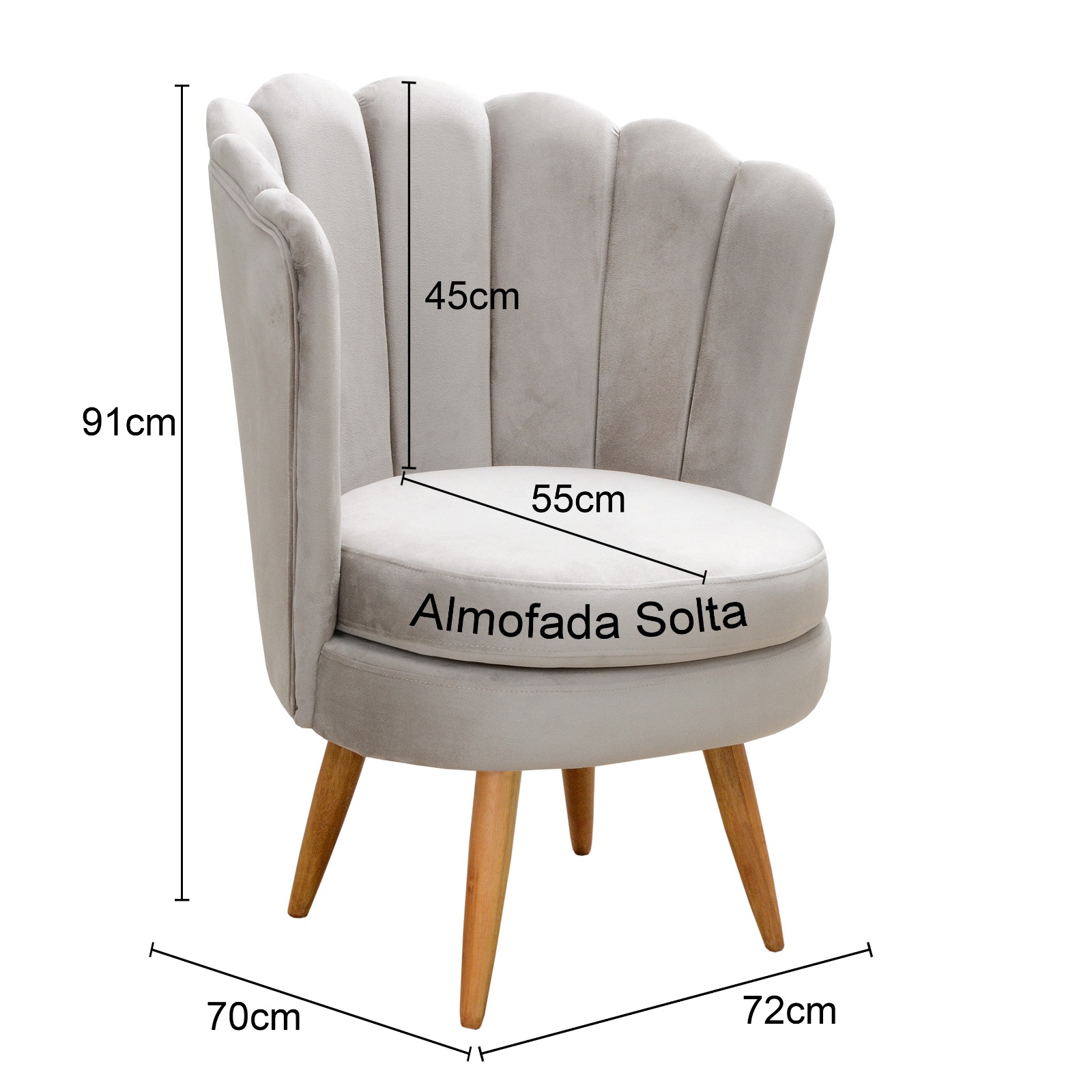 Poltrona Decorativa Pétala Pés Palito - Suede Bege