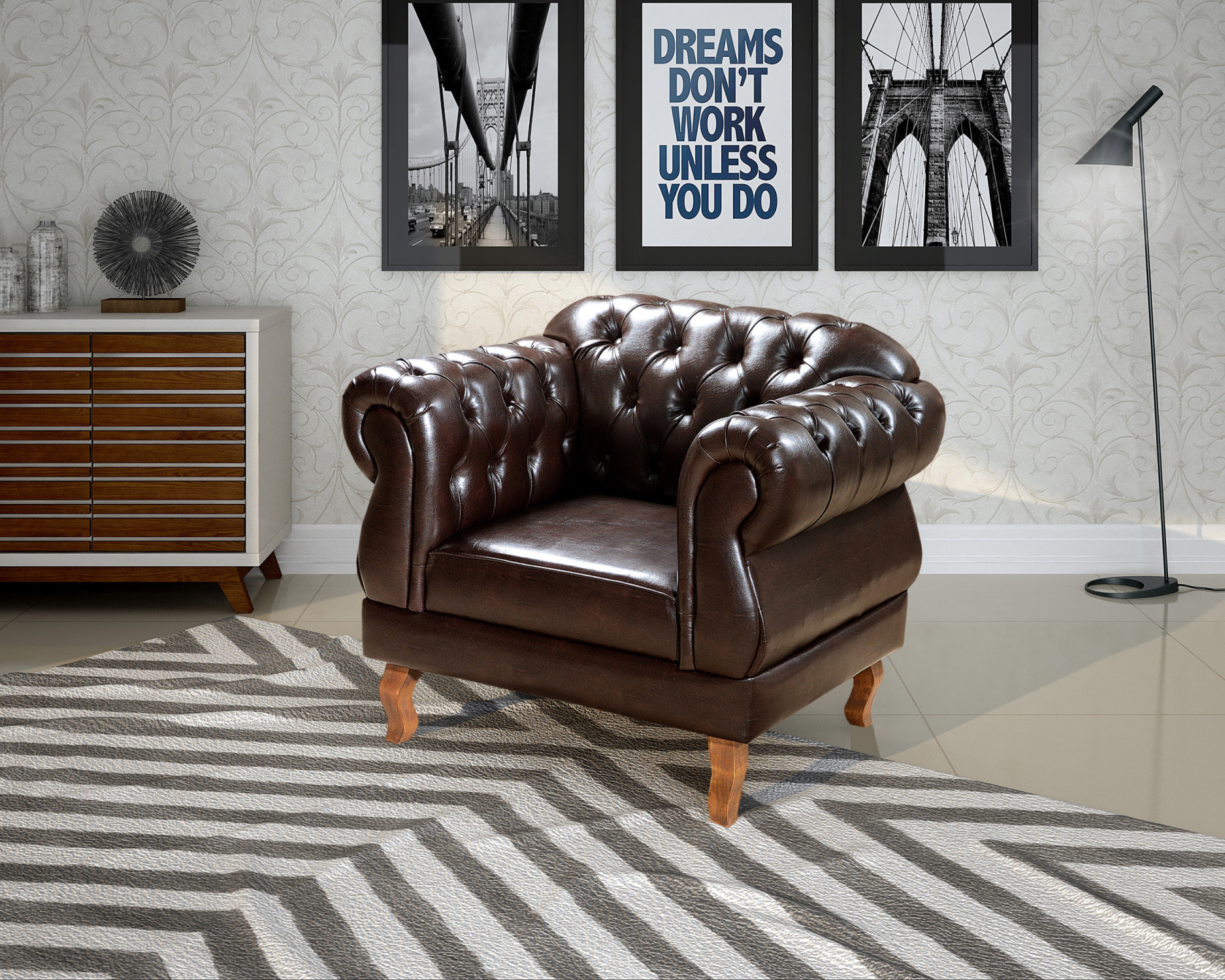 Poltrona Duquesa 1 Lugar Chesterfield Clássica Capitonê - Café