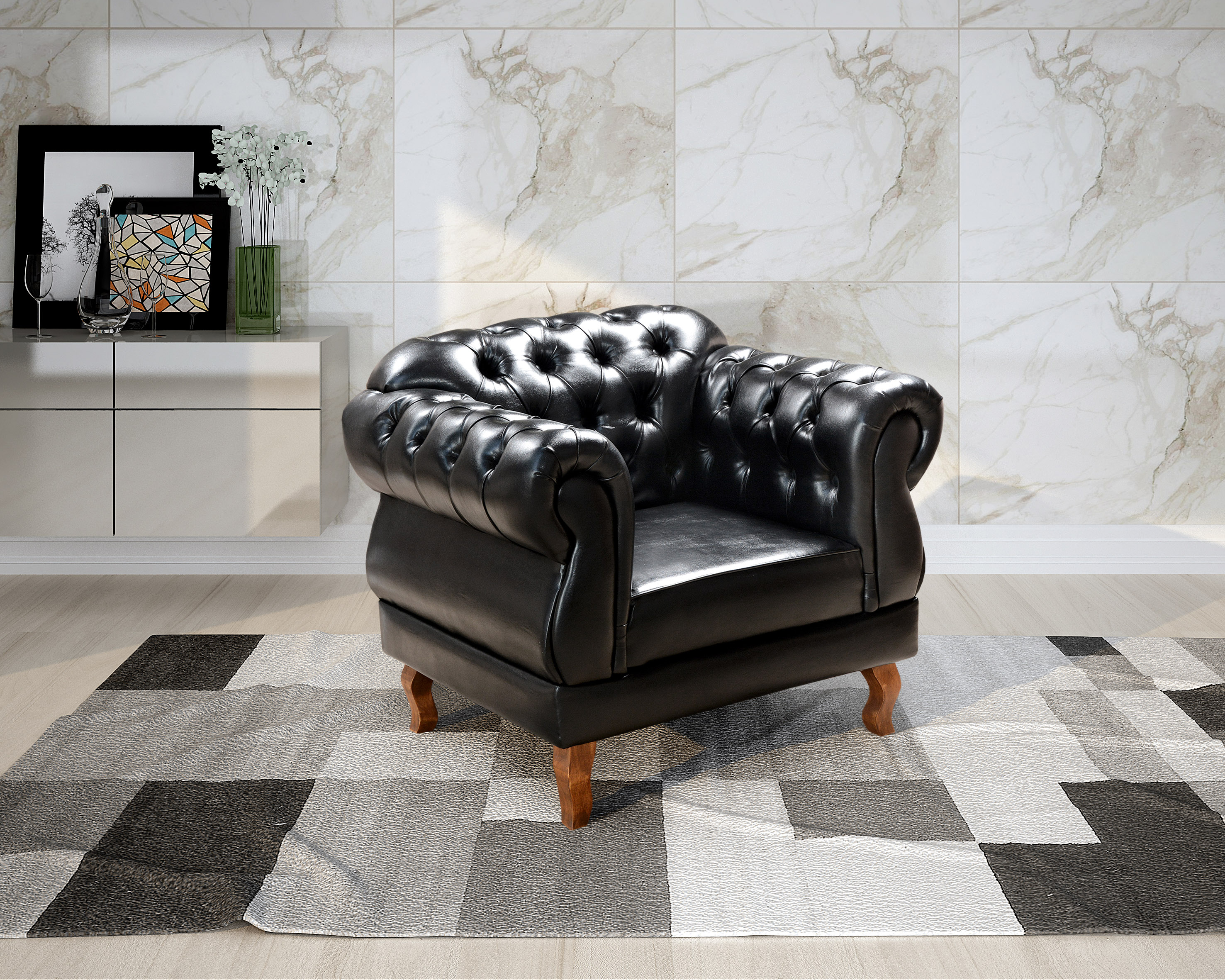Poltrona Duquesa 1 Lugar Chesterfield Clássica Capitonê - Preto